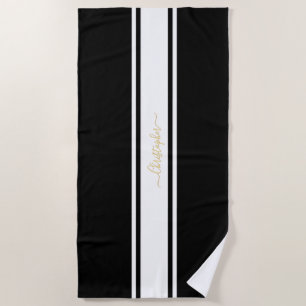 Schwarz-weiße Rennstreifen Gold Mit Monogramm Pool Strandtuch