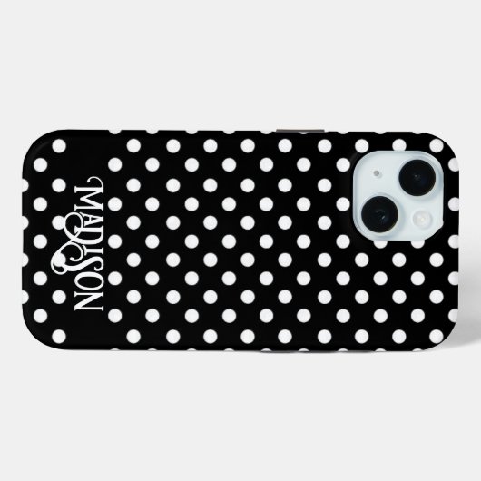 Schwarz-weiße Retro-Polka-Punkte Case-Mate iPhone Hülle (Rückseite (Horizontal))