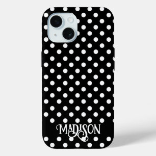 Schwarz-weiße Retro-Polka-Punkte elegante Schrift Case-Mate iPhone Hülle