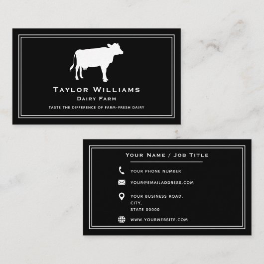 Schwarz-weiße Rinder Bauer Milchbetrieb Visitenkarte (Vorne/Hinten)
