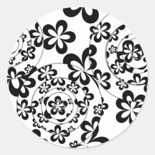 Schwarz-Weiße Ringe und Blumen Runder Aufkleber