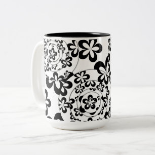Schwarz-Weiße Ringe und Blumen Zweifarbige Tasse