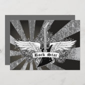 Schwarz-weiße Rock-Star-E-Gitarrenflügel Einladung (Vorne/Hinten)