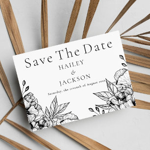 Schwarz-weiße romantische Blumenpracht Save the Da Date