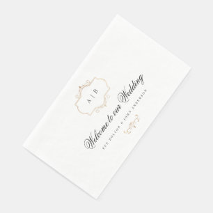 Schwarz-weiße romantische Goldhochzeit Serviette