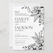 Schwarz-weiße romantische Hochzeit Einladung (Vorderseite)