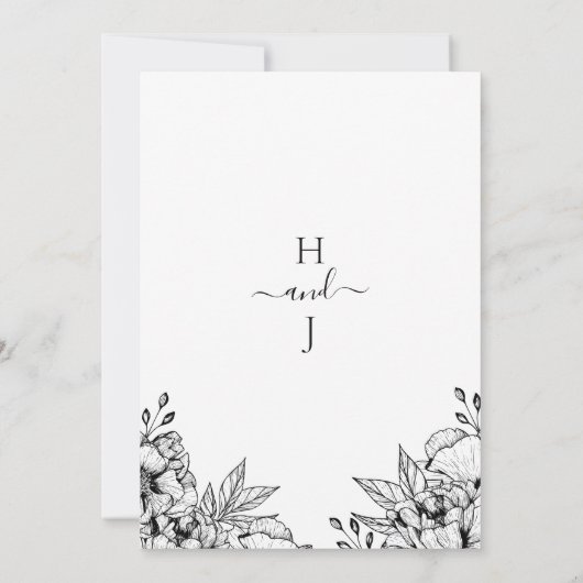 Schwarz-weiße romantische Hochzeit Einladung (Rückseite)