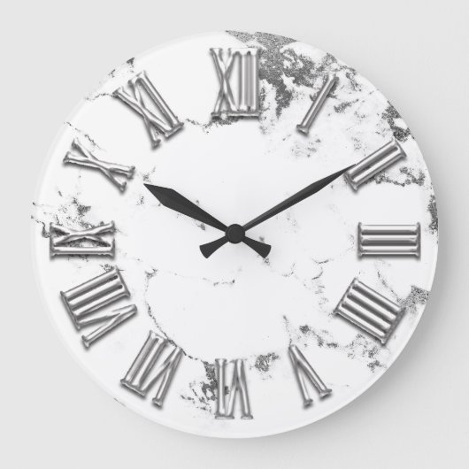 Schwarz-weiße römische Nummer aus Graumetall Große Wanduhr (Vorderseite)