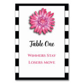 Schwarz-weiße rosa Blume Bunco-Tischkarte Tischnummer (Vorderseite)