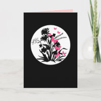 Schwarz-weiße Rosa Blume Schmetterling Beileid-Kar
