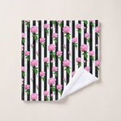 Schwarz-weiße Rosa Blume Streifen Linien Badhandtuch Set (Waschlappen)