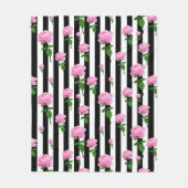 Schwarz-weiße Rosa Blume Streifen Linien Fleecedecke (Vorderseite)