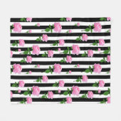 Schwarz-weiße Rosa Blume Streifen Linien Fleecedecke (Vorderseite (Horizontal))