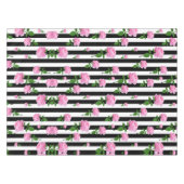 Schwarz-weiße Rosa Blume Streifen Linien Tischdecke (Vorderseite (Horizontal))