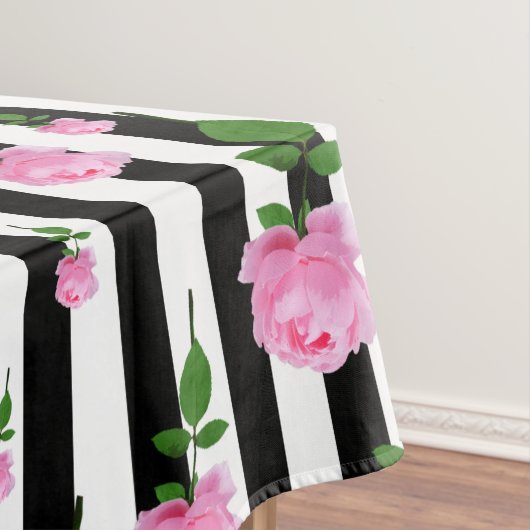 Schwarz-weiße Rosa Blume Streifen Linien Tischdecke (Beispiel)