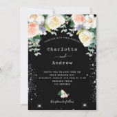 Schwarz-weiße Rosa Blumensträuße Silberhochzeit Gl Einladung (Vorderseite)