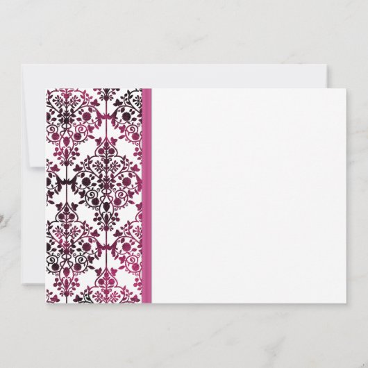 Schwarz-weiße Rosa Damaske Blumenzelleneinladung Einladung (Rückseite)