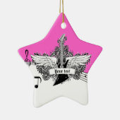 Schwarz-weiße rosa Gitarre mit Flügeln Keramik Ornament (Rechts)