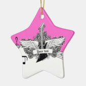 Schwarz-weiße rosa Gitarre mit Flügeln Keramik Ornament (Links)