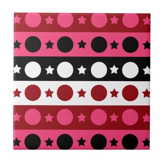 Schwarz-weiße rosa Kreissteine Streifen-Design Fliese (Vorderseite)
