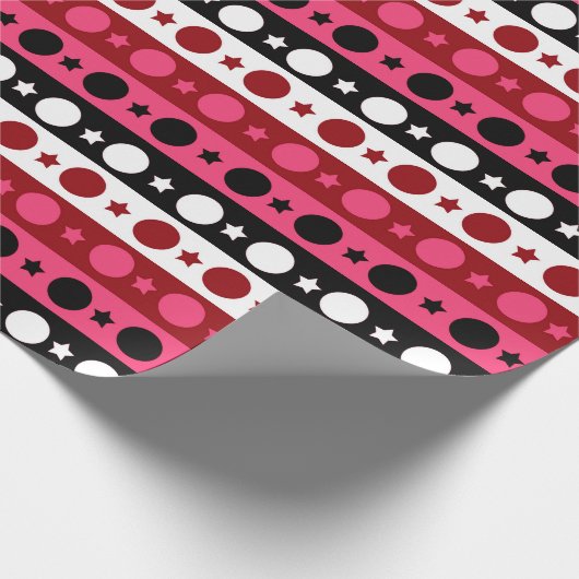 Schwarz-weiße rosa Kreissteine Streifen-Design Geschenkpapier (Ecke)