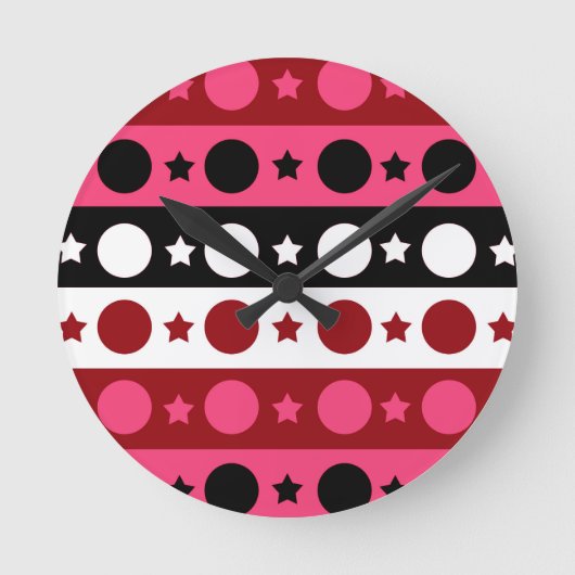 Schwarz-weiße rosa Kreissteine Streifen-Design Runde Wanduhr (Vorderseite)