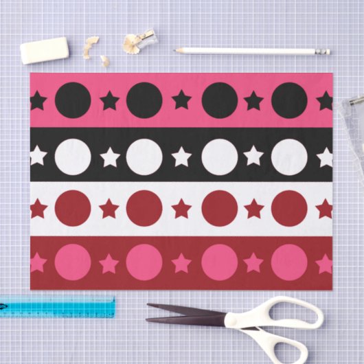 Schwarz-weiße rosa Kreissteine Streifen-Design Seidenpapier (Handwerk)