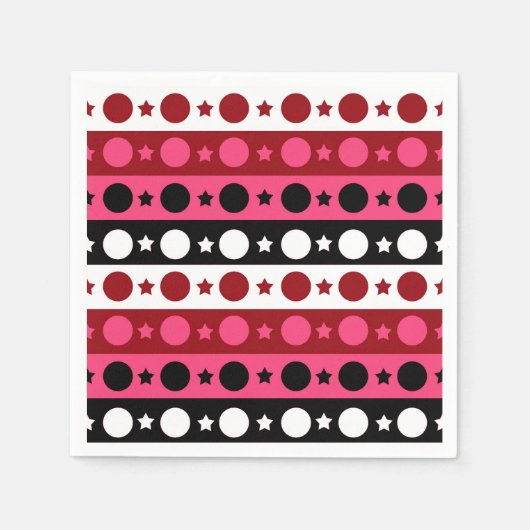 Schwarz-weiße rosa Kreissteine Streifen-Design Serviette (Vorderseite)
