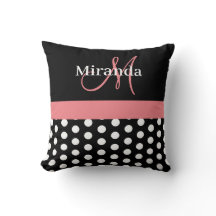 Schwarz-weiße rosa Monogram Script Polka Dots Thro
