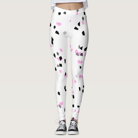 Schwarz-weiße rosa Punkte Niedlich Leggings (Vorderseite)
