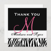 Schwarz-weiße rosa Zebra-Hochzeit danken Ihnen Dankeskarte (Vorne/Hinten)