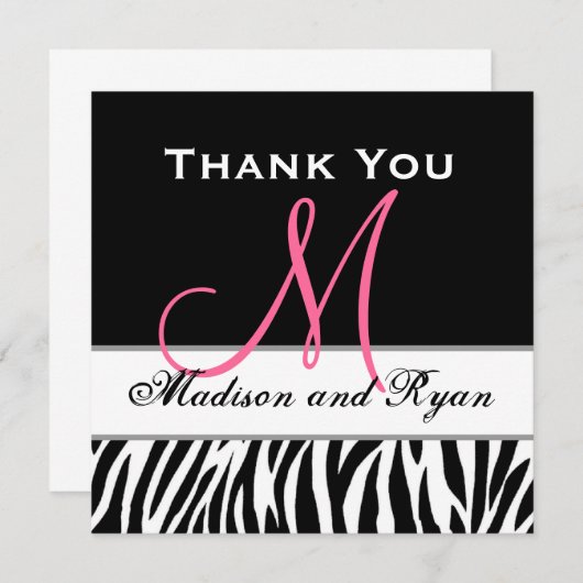 Schwarz-weiße rosa Zebra-Hochzeit danken Ihnen Dankeskarte (Vorne/Hinten)