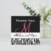 Schwarz-weiße rosa Zebra-Hochzeit danken Ihnen Dankeskarte (Stehend Vorderseite)