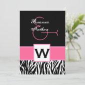 Schwarz-weiße Rosa Zebra-Hochzeit Einladung (Stehend Vorderseite)
