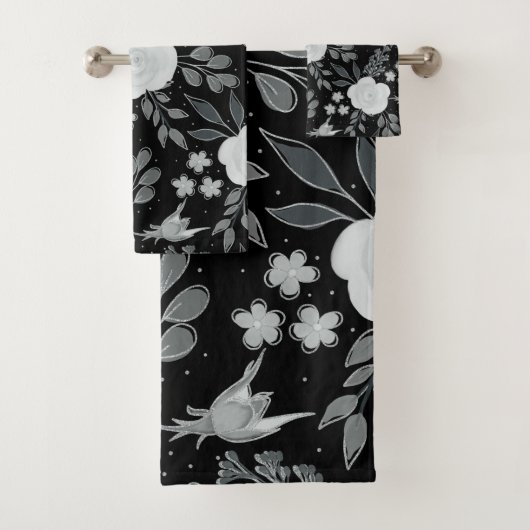 Schwarz-weiße Rose Aquarellmalerei Badhandtuch Set (Insitu)