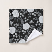 Schwarz-weiße Rose Aquarellmalerei Badhandtuch Set (Waschlappen)