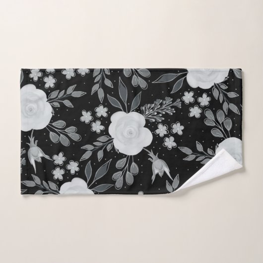 Schwarz-weiße Rose Aquarellmalerei Badhandtuch Set (Handtuch)