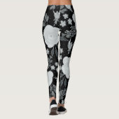 Schwarz-weiße Rose Aquarellmalerei Leggings (Rückseite)