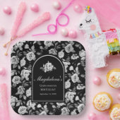 Schwarz-weiße Rose Blumenstrauch Quinceanera Party Pappteller (Party)