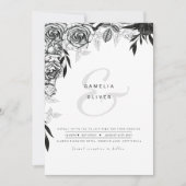 Schwarz-weiße Rose gedruckt oder digitale Hochzeit Einladung (Vorderseite)