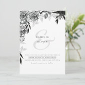 Schwarz-weiße Rose gedruckt oder digitale Hochzeit Einladung (Stehend Vorderseite)