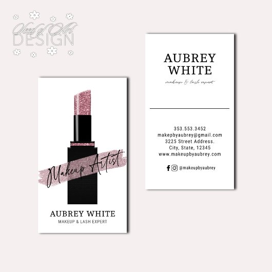 Schwarz-weiße Rose Gold Lipstick Makeust Visitenkarte