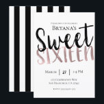 Schwarz-weiße Rose Gold Pink Sweet 16 SIXTEEN Part Einladung<br><div class="desc">Passen Sie Ihre Veranstaltung an.</div>