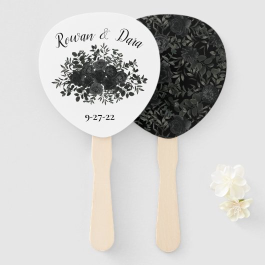Schwarz-weiße Rose Gothic Wedding Fächer (Vorne und Hinten)