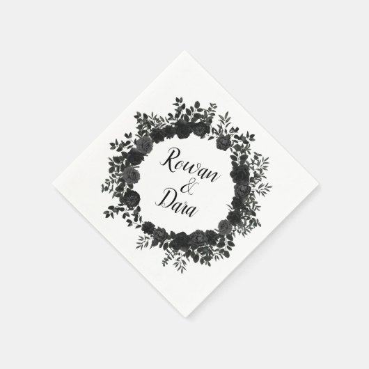 Schwarz-weiße Rose Gothic Wedding Serviette (Ecke)