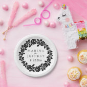 Schwarz-weiße Rose, moderne Blumenhochzeit Pappteller (Party)