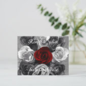 Schwarz-weiße Rose Save the Date Postkarte (Stehend Vorderseite)