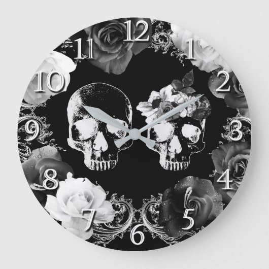 Schwarz-weiße Rose Skeleton Skull Gothic Glam Uhr (Vorderseite)