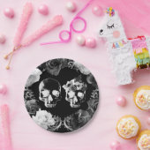 Schwarz-weiße Rose Skeleton Skull Gothic Wedding Pappteller (Party)