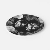 Schwarz-weiße Rose Skeleton Skull Gothic Wedding Pappteller (Schrägansicht)